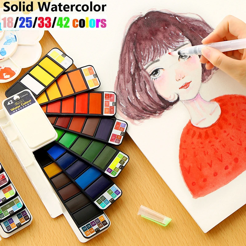 Superior 18/25/33/42 Solid Watercolor Paint Set With Water Brush Pen Foldable Travel Water Color Pigment For Draw Dropshipping