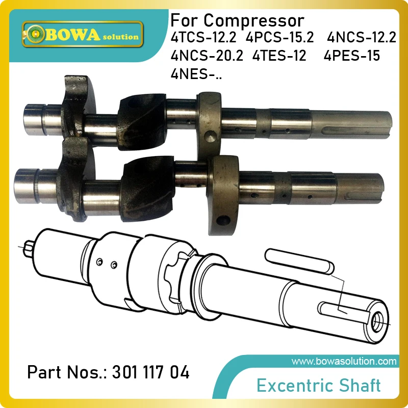 Excentric shaft is designed for piston compressors, interchangeable with TCS12.2, 4PCS15.2 or 4NCS20.2's components or parts