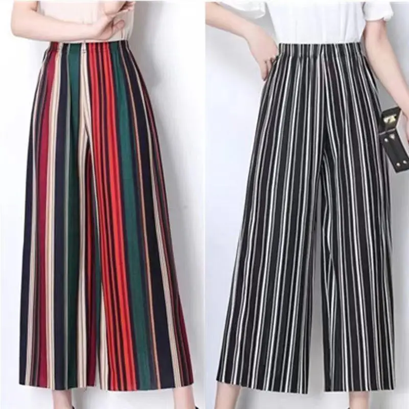 

Брюки женские с широкими штанинами большого размера, крутые тонкие свободные повседневные Прямые длинные штаны, уличная одежда, летние лоскутные брюки в шахматную клетку