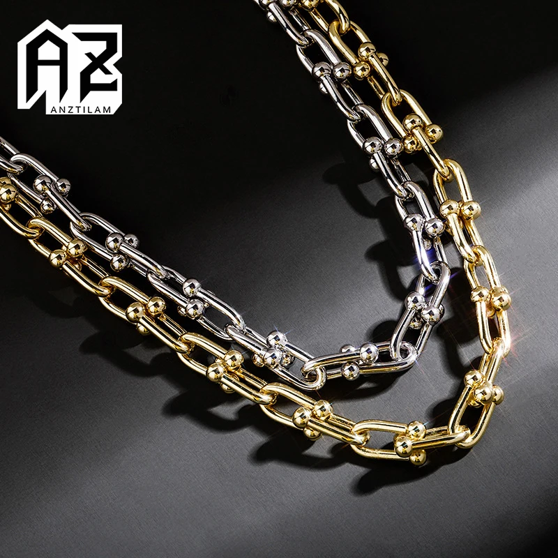 

AZ Ins Hot Hip Hop Gold Color U-Shape Chain Necklace Long Chain Link Necklaces For Men Rapper’s Necklace Jewelry