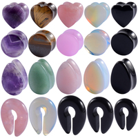 2Pcs Stone Ear Plug White Pink Opal Drop Heart Gauge Piercing Flesh Tunnel Keyhole Saddle Expander Stretcers Earring Jewelry