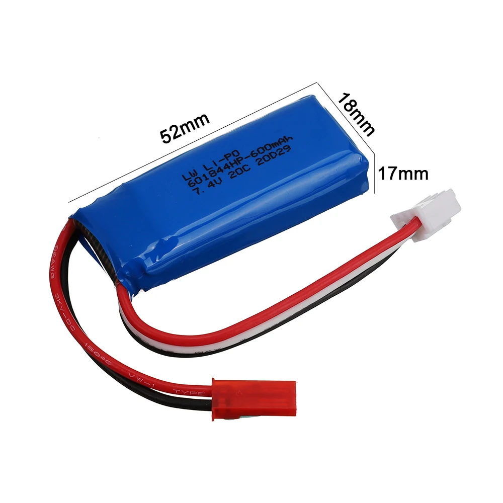 7.4V 600mAh 20C Lipo Battery + 7.4V Charger cable for WLtoys K969 K979 K989 K999 P929 P939 RC Car Parts 2s 7.4v RC Toys Battery