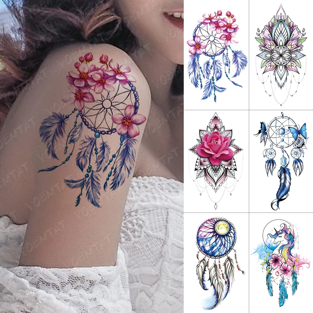 

Waterproof Temporary Tattoo Sticker Cherry Blossom Unicorn Dreamcatcher Flash Tattoos Butterfly Body Art Arm Fake Tatoo Women