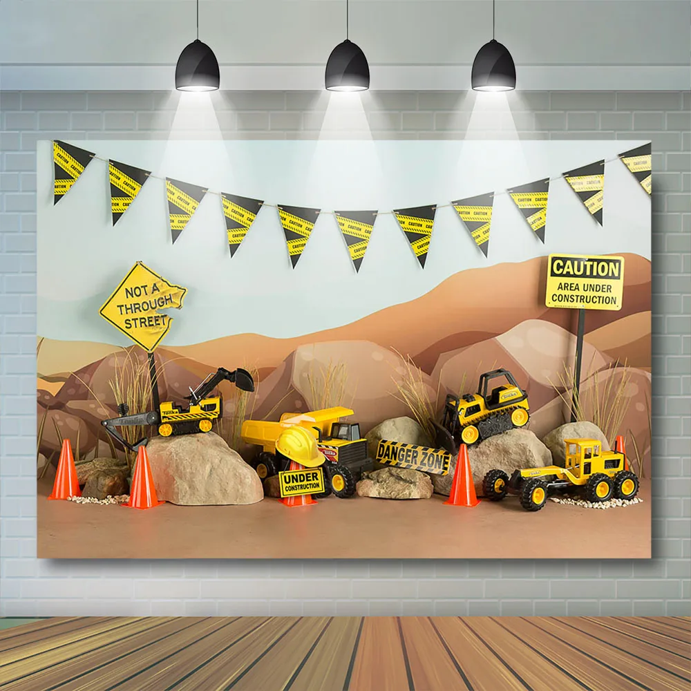 

Boy's Birthday Excavator Photography Background Cake Smash Engineer Kids Photocall Backdrop Decoration Vinyl Photo Studio