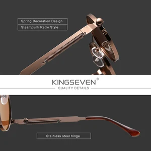 Kính râm Kingseven Steampunk gothic chất lượng cao chất lượng cao đàn ông nam nữ thương hiệu kính râm khung kim loại tròn cổ điển 8 Kính bán hàng chính KingSeven Bản gốc - 3