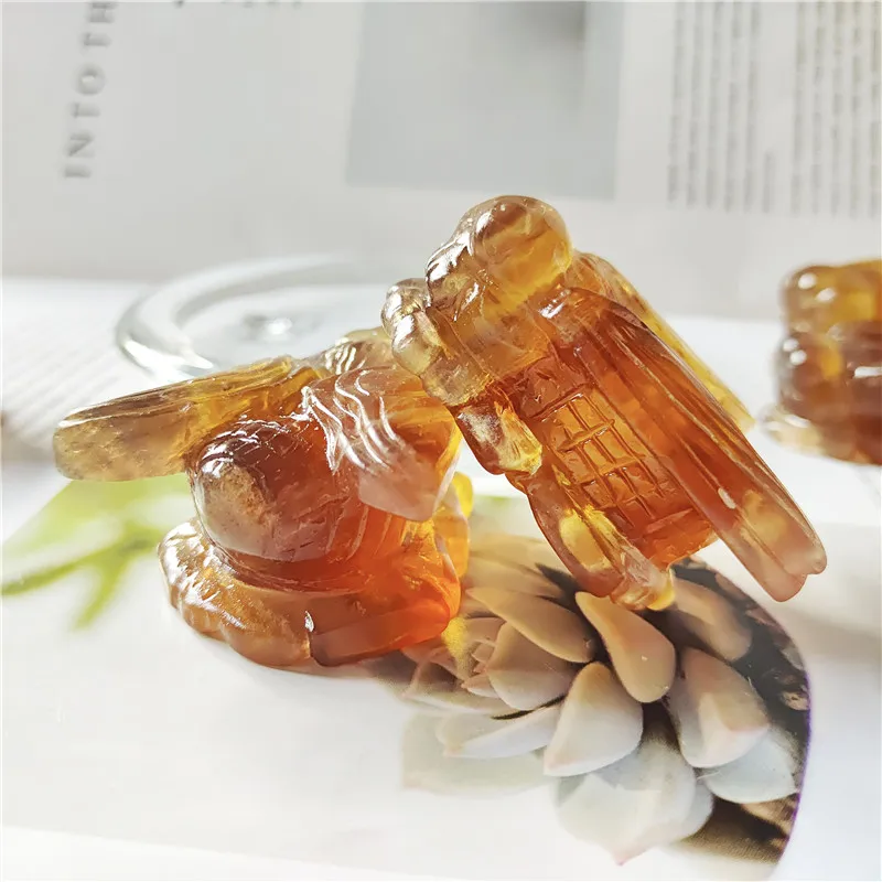 Natural Stone Quartz Yellow Fluorite Crystal Hand-carved honeybee For Diy Jewelry Making Necklace