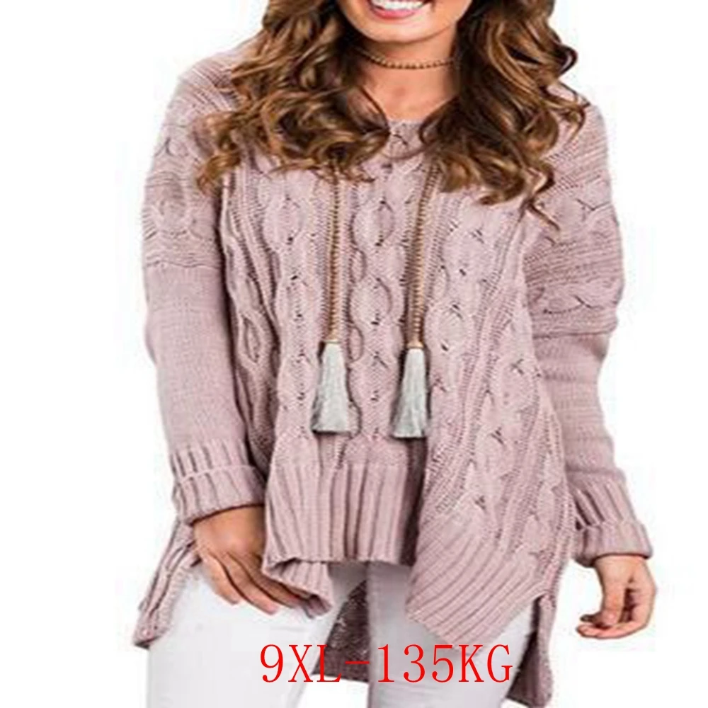 

Autumn and winter women's casual sweater 6XL 7XL 8XL 9XL fashion V-neck loose pullover solid color sweater bust 142CM