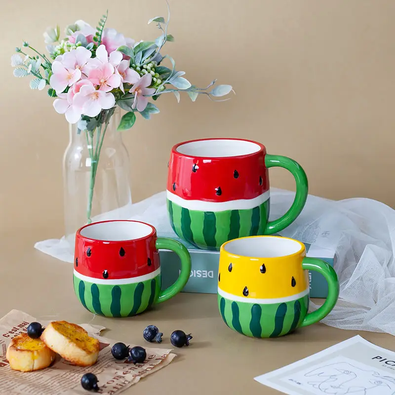 3D Creative Watermelon Fruit Mug 250ml 450ml Ceramic Mug Drinking Mug Personalized Coffee Cup Cool Tazas Kawaii Mug Cute Cup