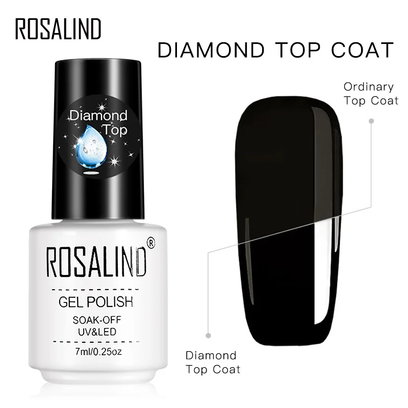 ROSALIND Gel Polish Diamond Top Coat UV Lamp Gel Soak Off Reinforce Long Lasting Nail Art Manicure Gel Lak Varnish Primer