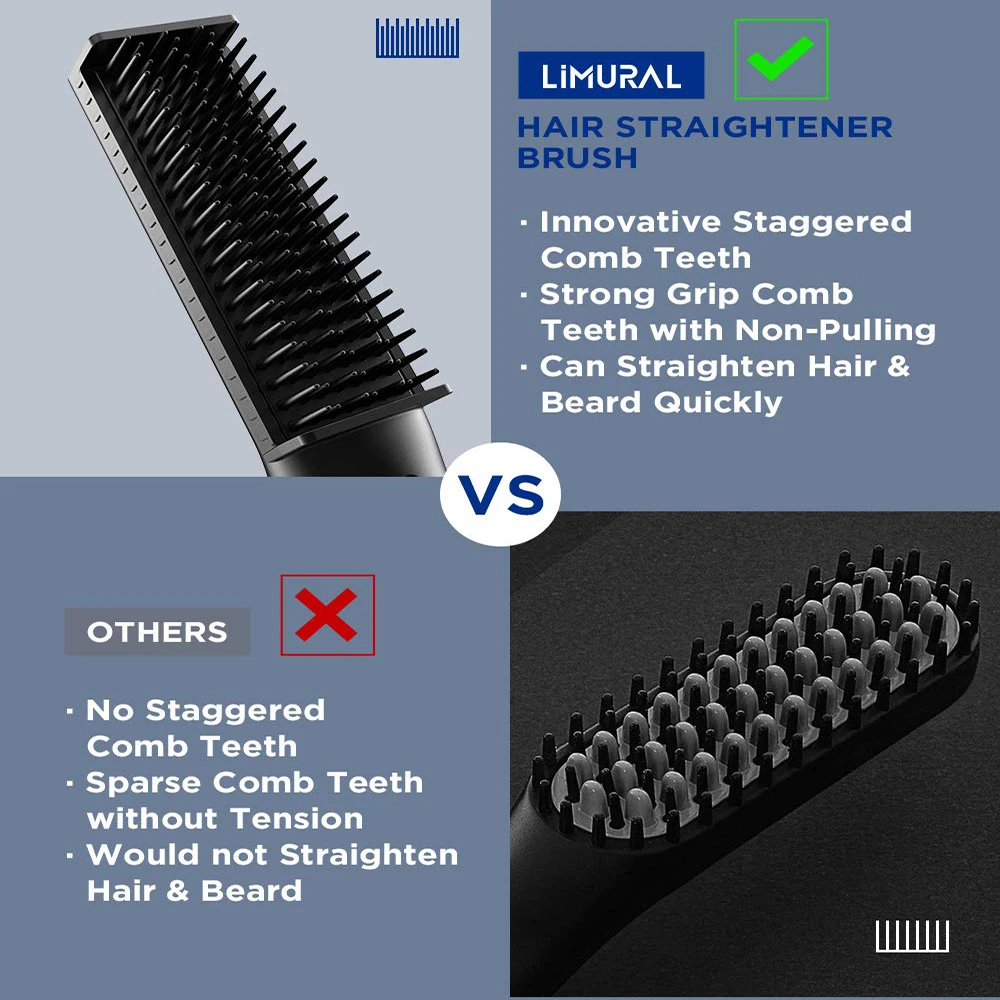 Limural Beard Straightener for Men 3 in 1 Beard Straightener Brush Portable Heated Beard Straightener for Travel & Home & Gift