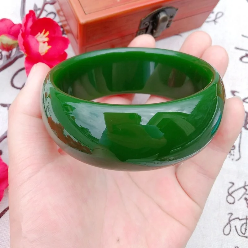 Natural 54-62mm Fashion Green Jade Bracelet Jewelry Fine Jewelry Jade Bracelet Round Bangle Bracelets for Women Charm Bracelets