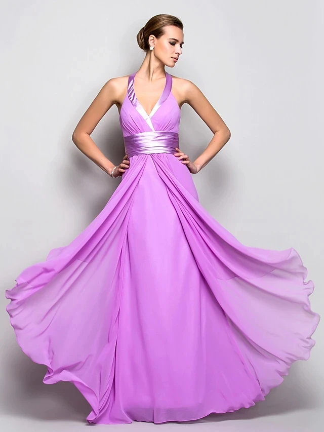 A-Line Open Back Lilac Evening Dresses Halter Sleeveles Criss Cross Ruched Women's Prom Party Gown Vestidos De Noiva