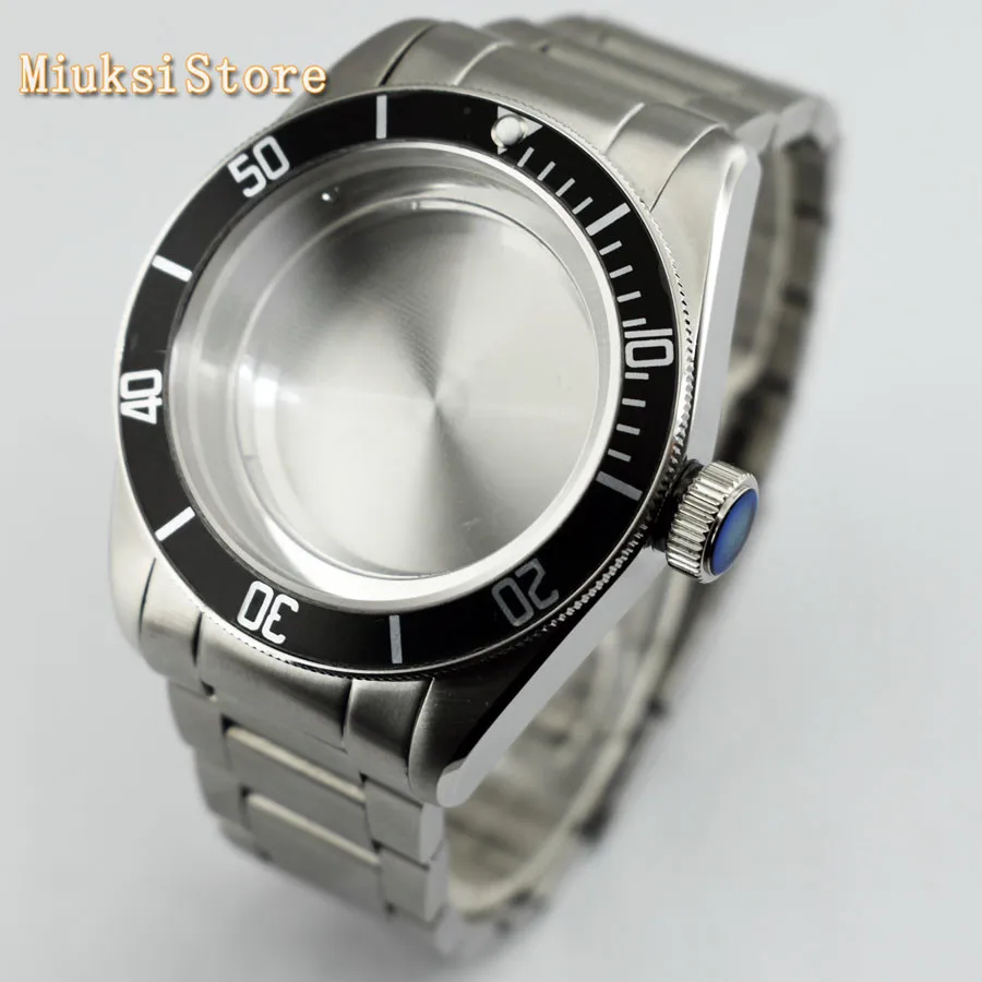 

41mm Watch case fit NH35 Miyota 8205 8215 821A 82 series,ETA 2836,DG2813 silver case sapphire crystal black bezel