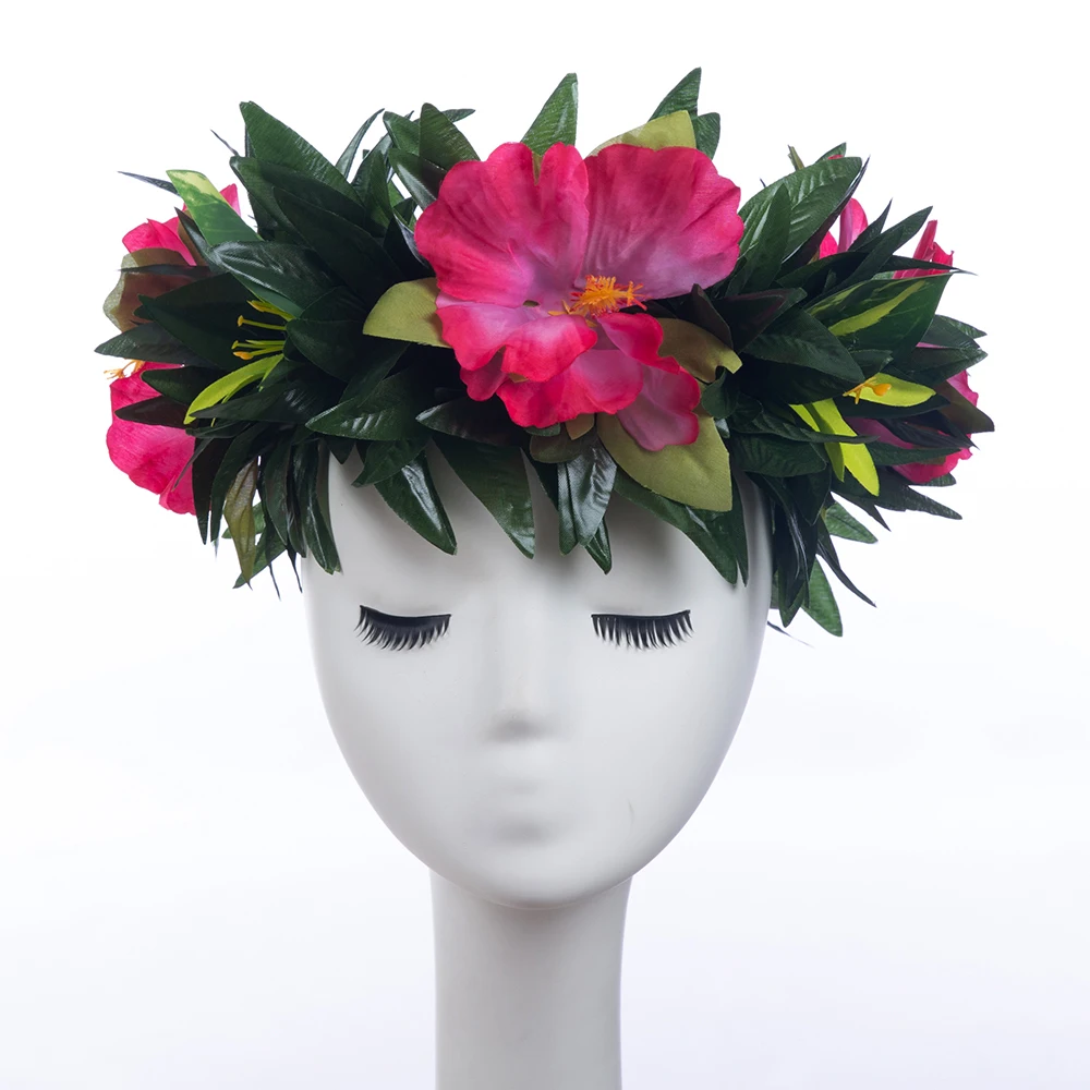 

MIXED COLOR Free Shipping HK00029-A 30pcs/lot 64CM 3 Colors Artificial Silk Hibiscus W Leaves Headband Haku Hawaiia Party Wear