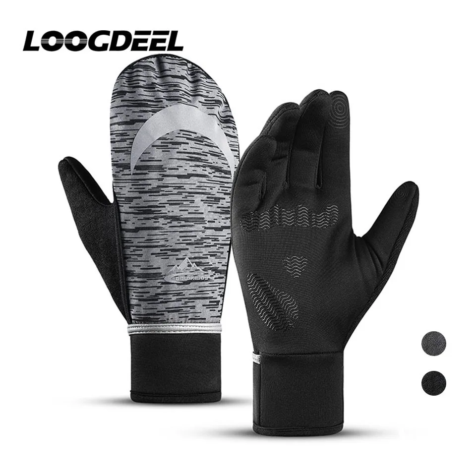 LOOGDEEL Running Gloves Winter Warm Non-slip Outdoor Sports Fitness Windproof Waterproof Full Finger Touch Screen Running Gloves