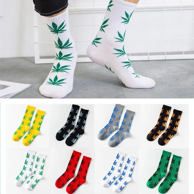 Unisex fashion high quality hip hop weed socks street fashion skateboarding trend long socks happy colorful cotton men sock