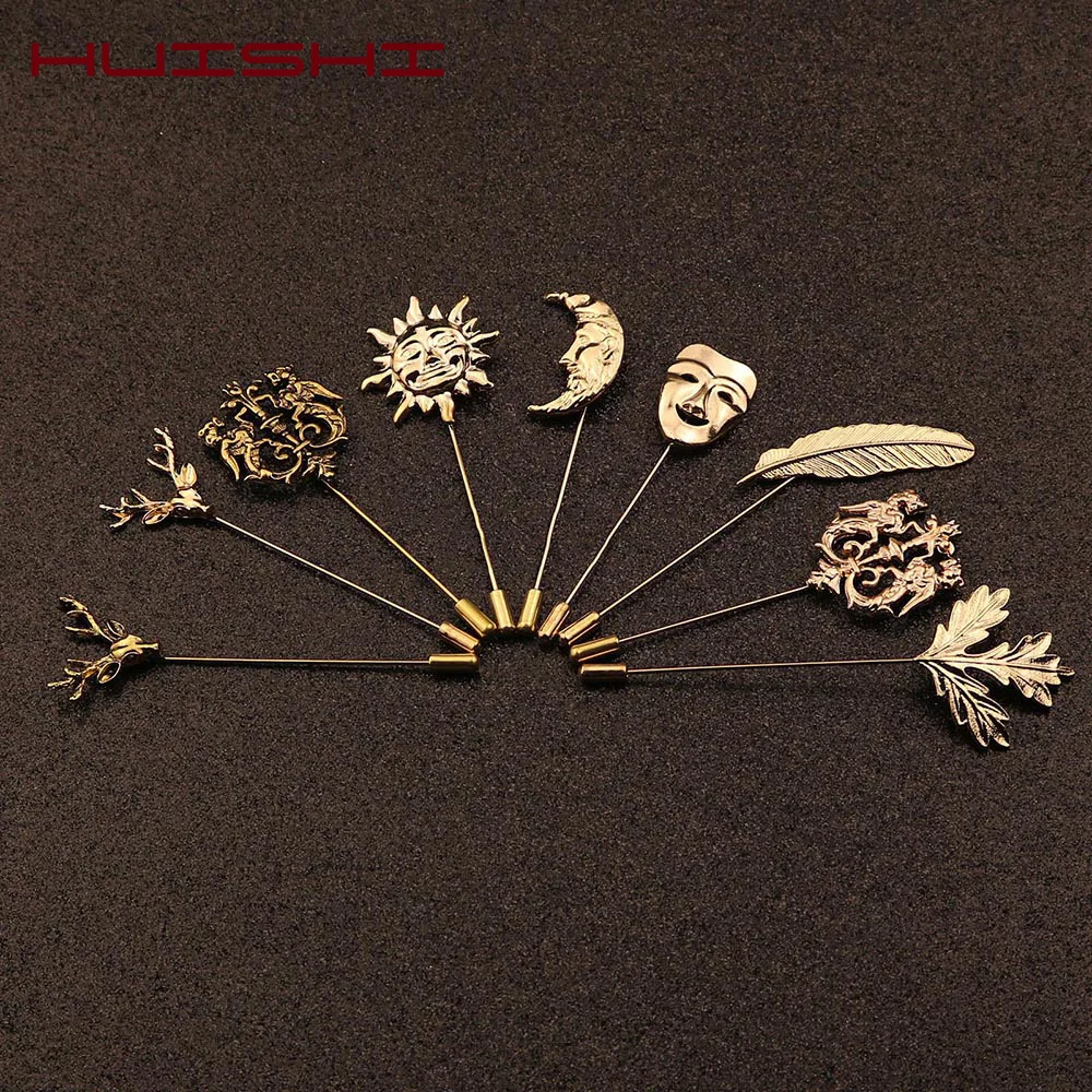 HUISHI Vintage Brooch Men Women Jewelry Accessories Gold Slivery Gentleman Shape Suit Brooch Pin For Fashion Wedding Jewelry