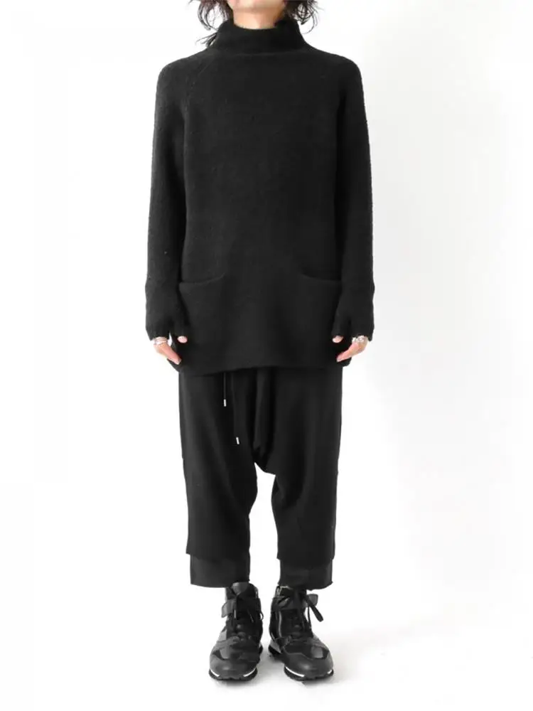 Men's Harlan Pants Casual Pants Small Foot Pants Spring And Autumn New Black Elastic Waist False Two Knitted Double Capri Pants