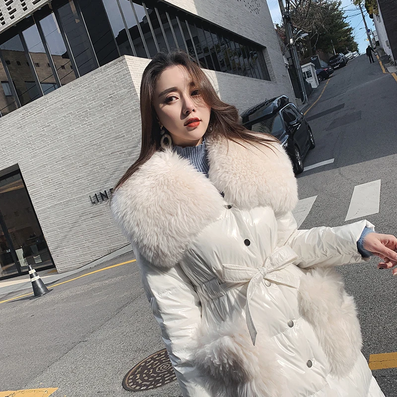 Winter Jacket Women Parka White Long Coat Big Fur Collar Down Cotton Womens Jackets Coats Parkas Mujer 2020 W18D8072