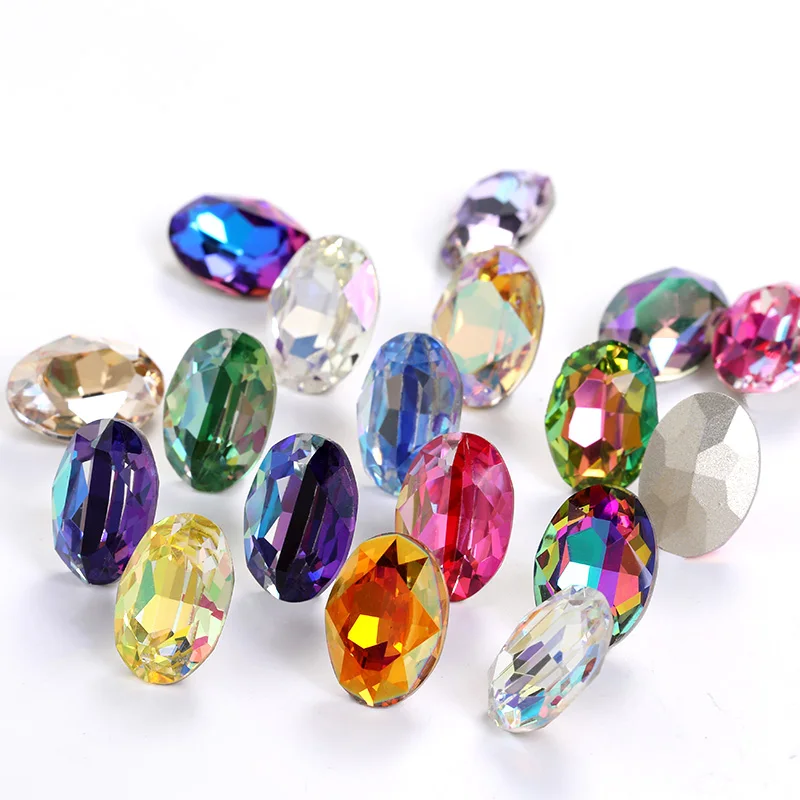 XIAOPU Oval Rhinestones Piontback Nail Art Rhinestones K9 Glass Strass Crystal Glue on Clothes Crystal Beads