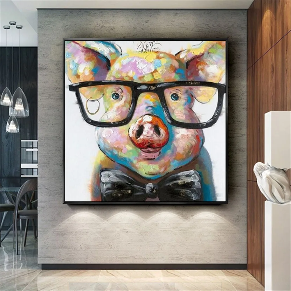 

Mintura 100% Hand-Painted Acrylic Canvas Oil Painting Pig Modern Abstract Animal Wall Art Picture Kid's Room Home Decor No Frame