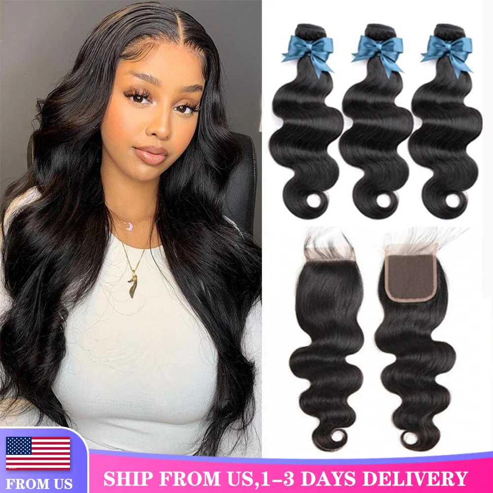 

Fast Delivery Sapphire Brazilian Hair Weave Bundles With Closure Body Wave Human Hair Bundles With 4X4 Lace Closure Free Part