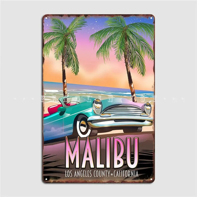 Malibu Los Angeles California Vintage Travel Metal Sign Pub Cave Pub Retro Mural Painting Tin Sign Poster