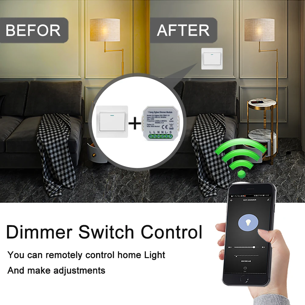 Zigbee Dimmer 220V Switch,Tuya Smart Light Switch Module,Brightness Controller,Wireless Voice Remote Control with Alexa,Google