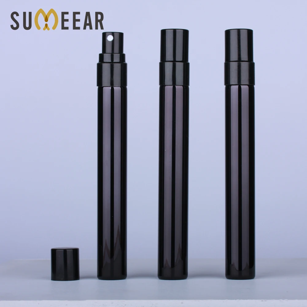 

Черная парфюмерная бутылка с распылителем 10 шт./лот, стеклянные флаконы для образцов, портативные Стеклянные Мини-флаконы, парфюмерные бутылки с алюминиевым насосом