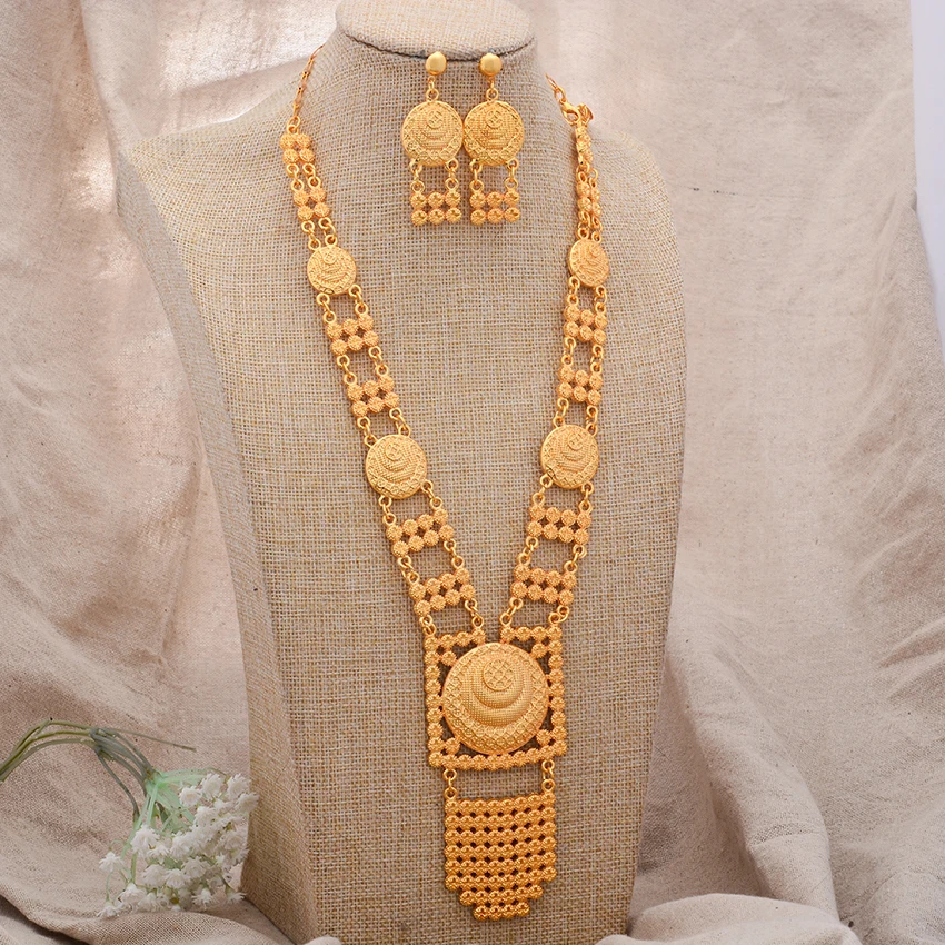 Dubai African Jewelry Sets For Women Girls Arabic Indian Jewelry Gold Color Wedding Jewelry set