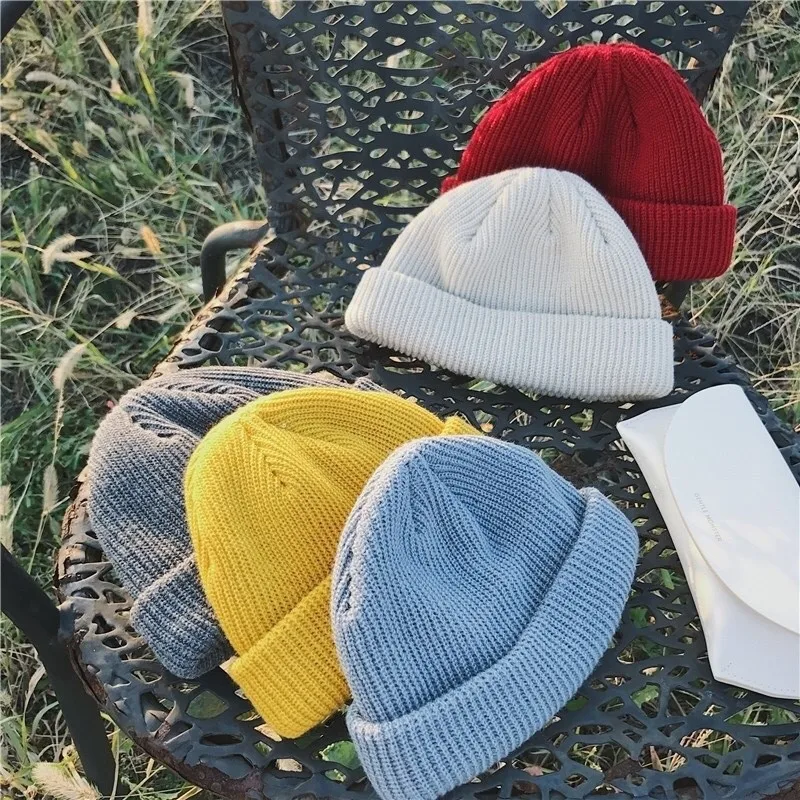 New Unisex Beanie Hat Ribbed Knitted Cuffed Winter Hat Warm Short Beanie Casual Solid Color Skullcap Baggy For Adult Men Beanie