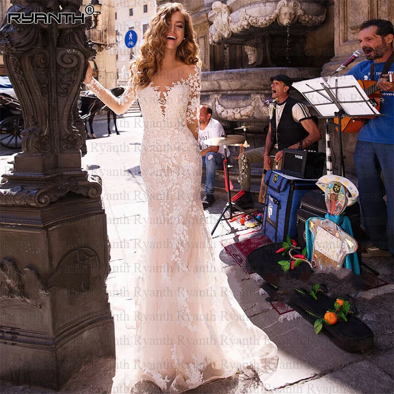 Ryanth-Robe de Mariée Sirène en Dentelle à Manches sulf, Tenue Élégante, Bon Marché, Sexy, Dos aux, 2024