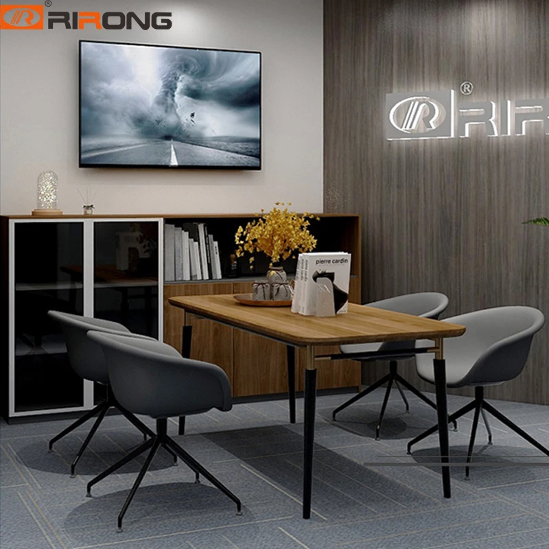 Office Recetion Furniture Study Table Rectangle Walnut Wooden Small Conference Meeting Table Gold Desk Set