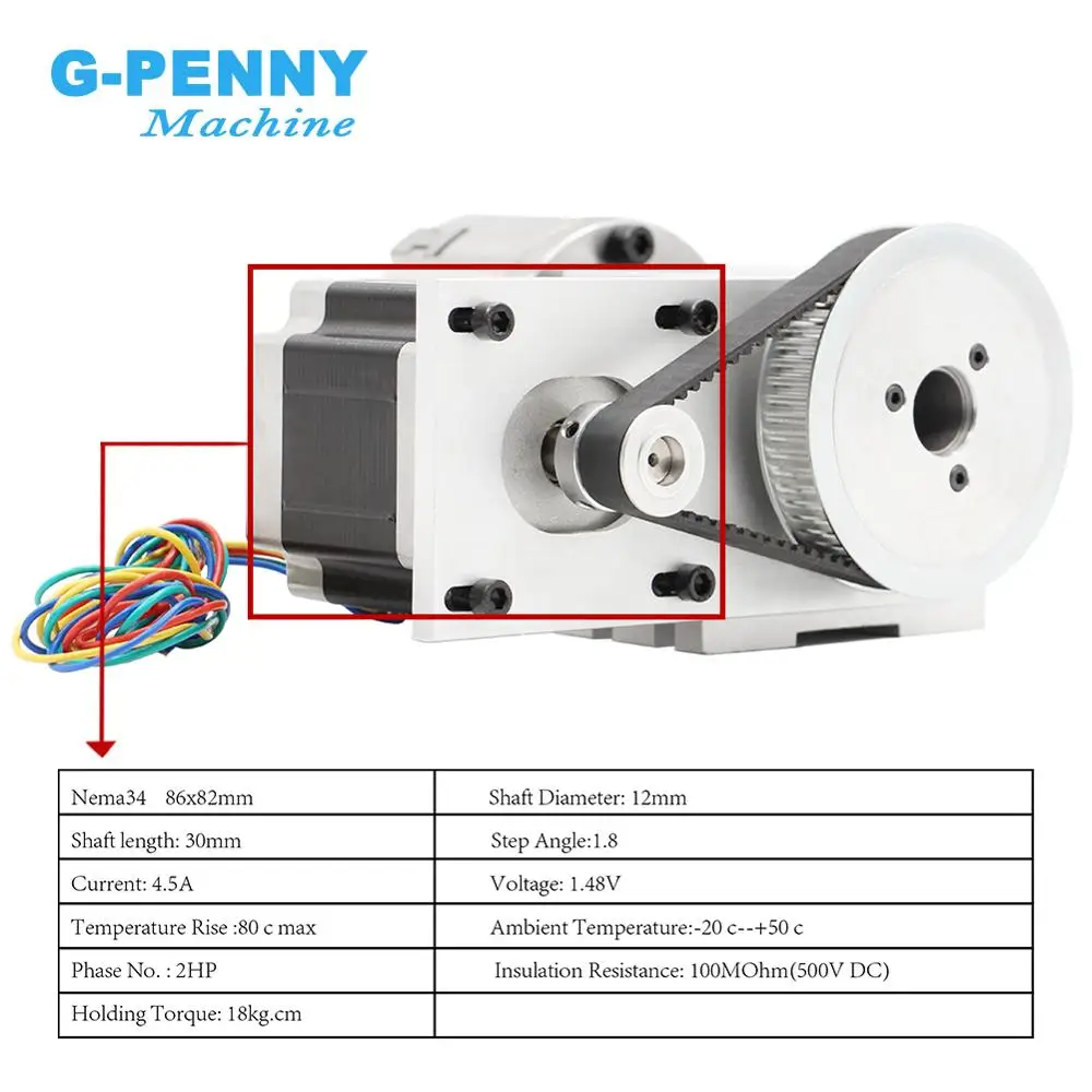 G-Penny 3 griffe/4 mascelle 100 mm 4° asse Testa divisoria CNC/asse di rotazione/kit asse A Rapporto di riduzione 4:1 con motore passo-passo Nema34