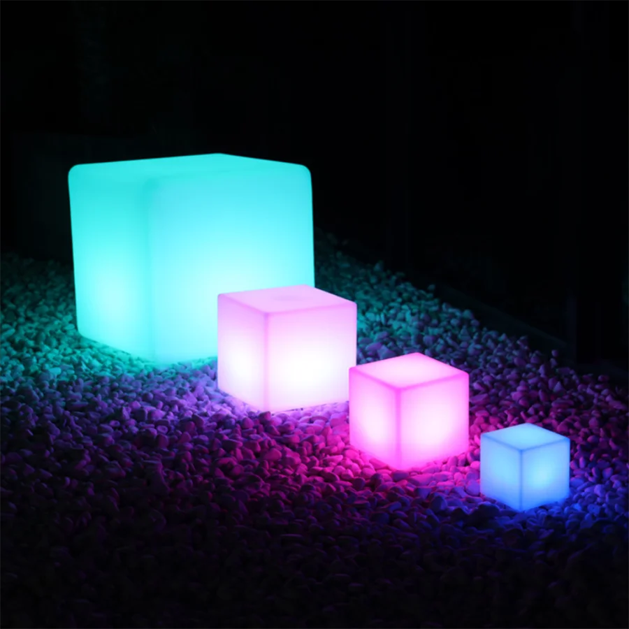 Remote Control RGB LED Cube Light Garden Decoration Furniture Lawn Lamp AAA Battery Powered Glowing Stool Cube Chair Lamp