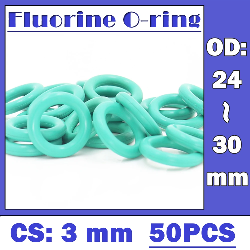 CS3mm FKM Rubber O RING OD 24/25/26/27/28/29/30*3 mm 50PCS O-Ring Fluorine Gasket Oil seal Green ORing