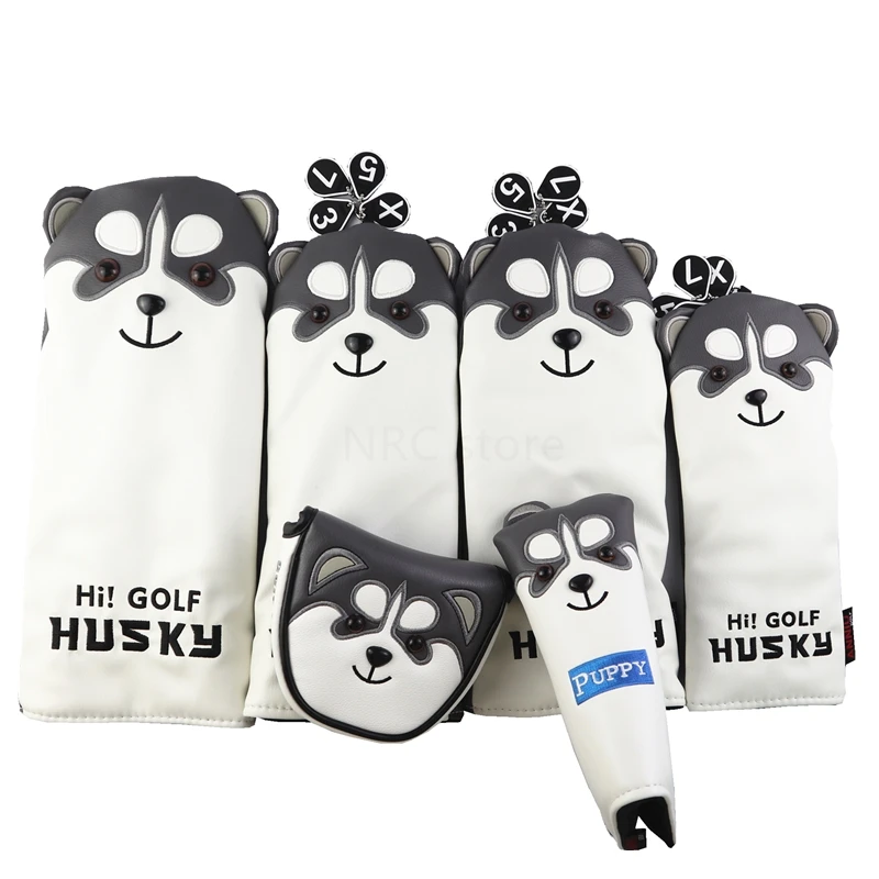 NRC Golf Club Headcover Driver Fairway Wood Head Covers Set Mallet Putter cover Iron set  Lovely Husky Cartoon