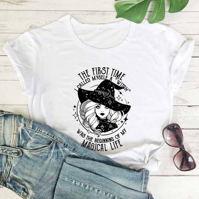 Colored The First Time I Called Myself A Witch T-shirt Aesthetic Witchy Woman Tshirt Mystical Women Graphic Wicca Top Tee Shirt