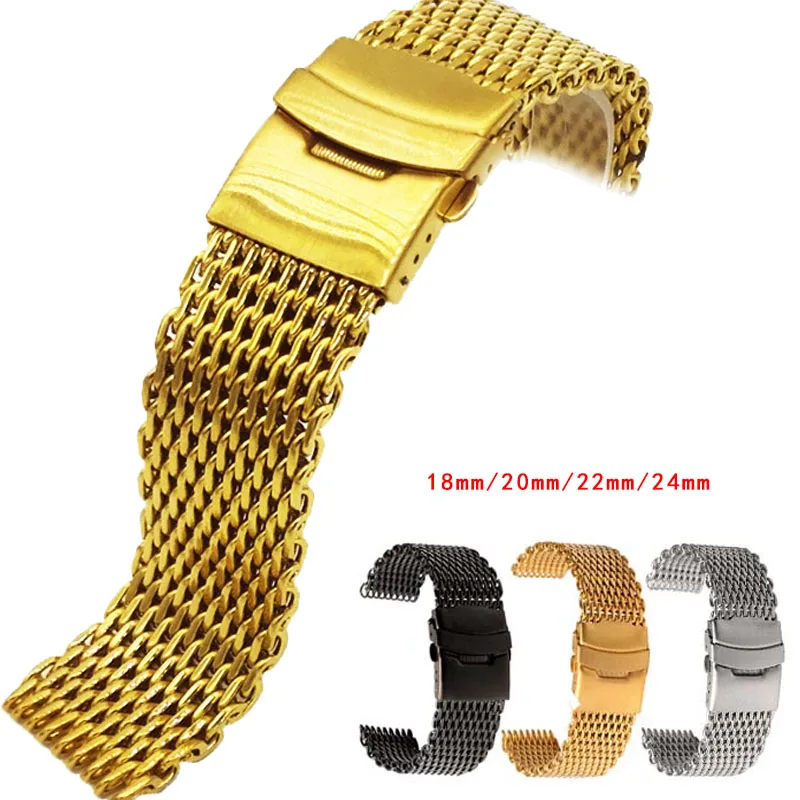 Milanese Loop Bracelet for Samsung Galaxy Watch Huawei Xiaomi Stainless Steel Mesh Weaving 18 20 22 24mm Double Button Band