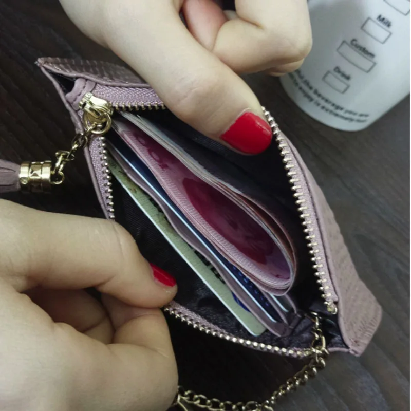 Fashion Ladies Wallet Mini Coin Purse With Card Holder Real Leather Handbag Snake Pattern Short Zipper Slim Clutch With Keychain