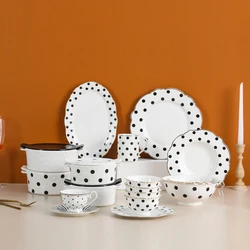 10inch Food Tray Gold Edge Dinnerware Set Polka Dot Dinner Plate Set Soup Dish Steak Flat Plate Flower Shape Breakfast Tableware