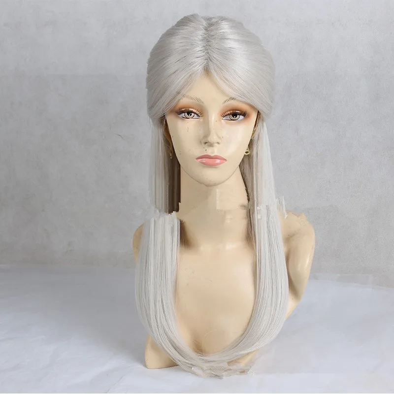 Long Straight Silvery Gray Costume Wigs Synthetic Hair Wig for Women Cosplay Ciri