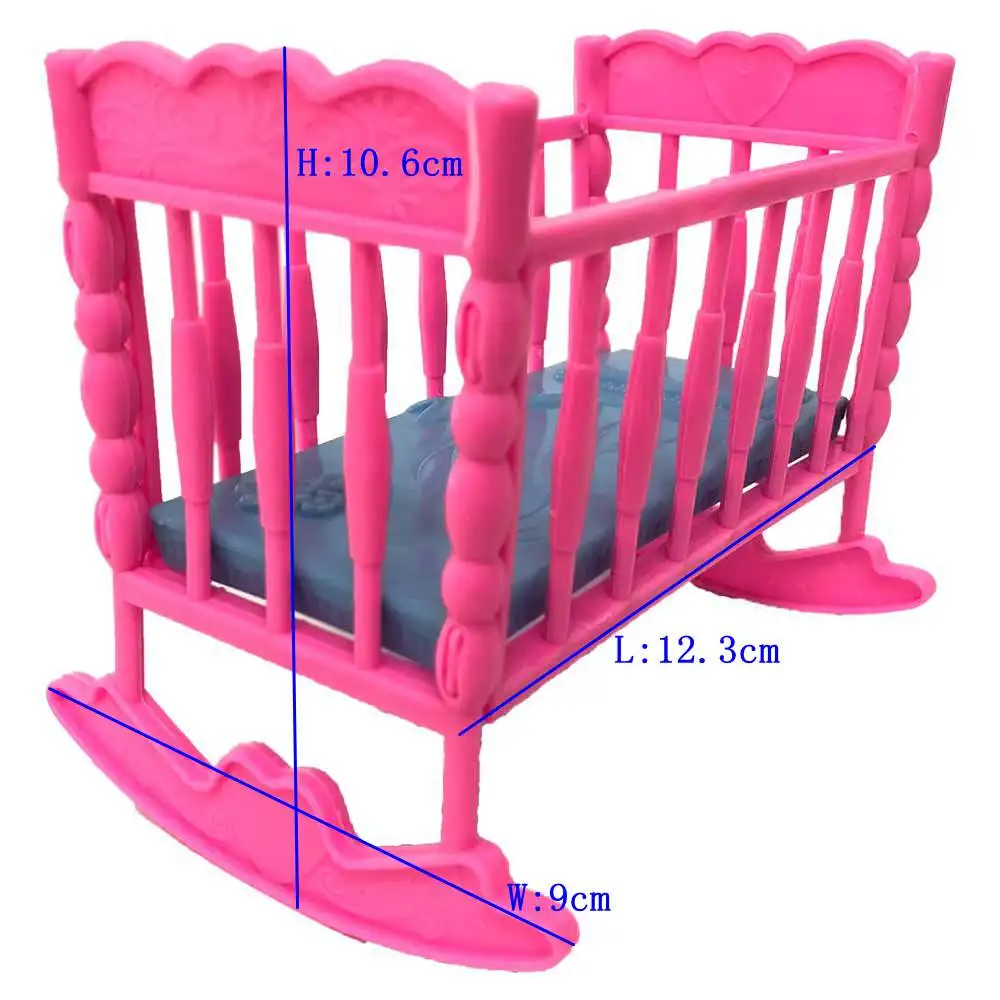 1 Pcs Doll Bed For Barbie Rocking Cradle House Toy 1:12  Furniture For Kelly Doll Accessories  Baby  Pink Shower Gift Girls Toy