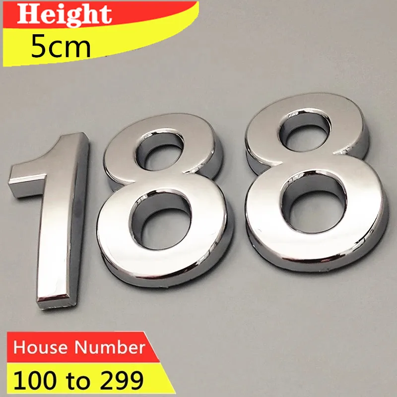 Door Plate 5CM House Number Silver Color Hotel Address 3D Nameplate Sticker Home Numeral Plague Apartment Mailbox Sign 3pcs/Pack