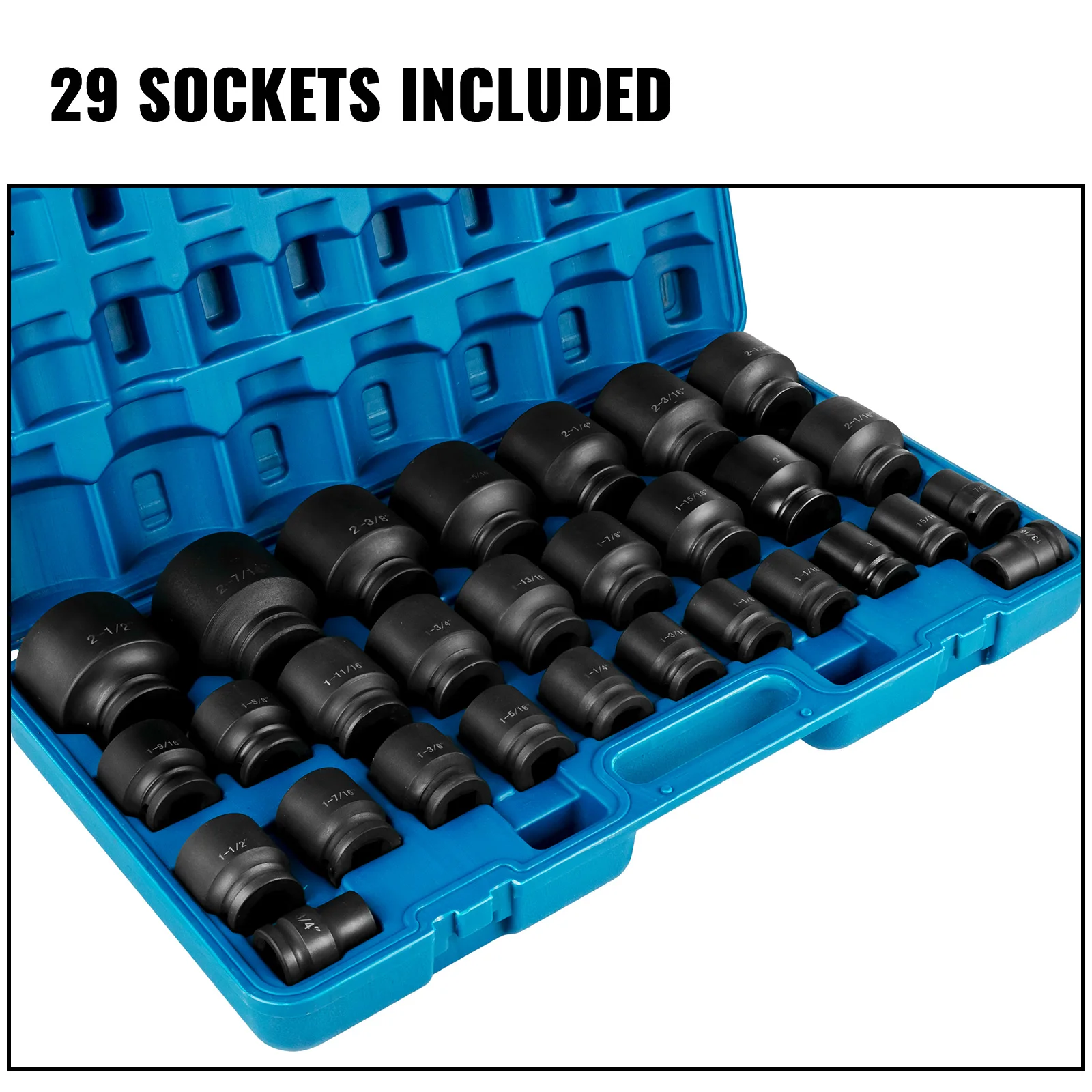 VEVOR Impact Sockets Set 3/4 Inch Shallow Drive 29 PCS 3/4 - 3/2 Inch 6-Point Set With Carrying Case for Remove Wheel Lug Nuts