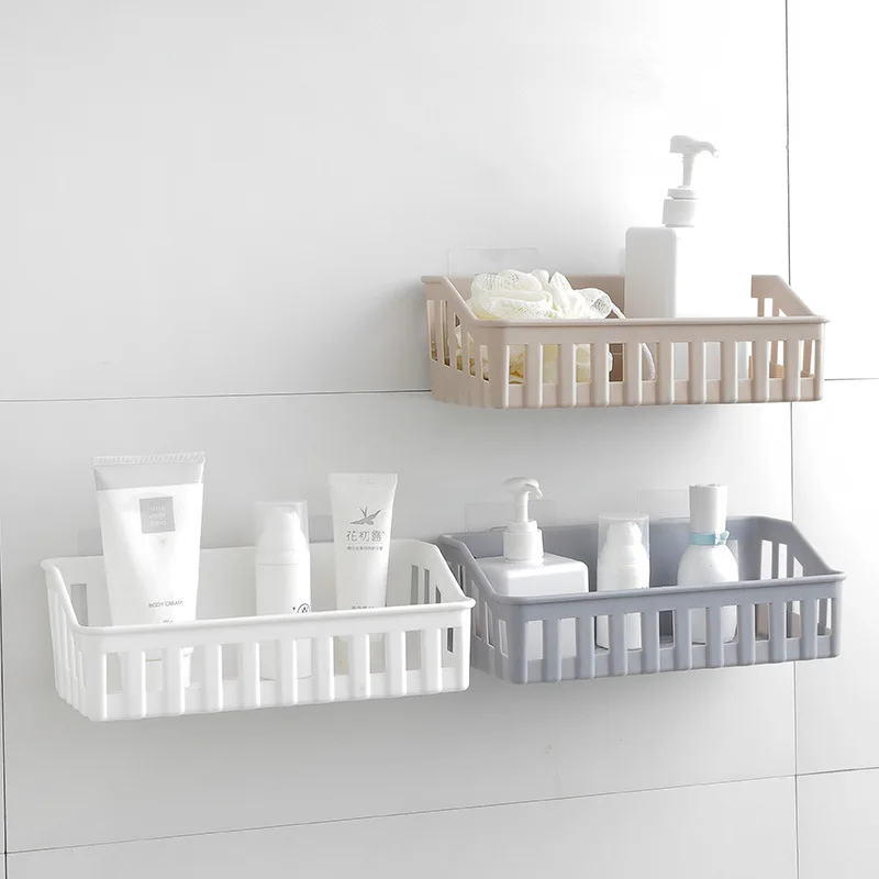 Punch-free Bathroom Shelf Adhesive Storage Rack Corner Shower Shelf Kitchen Home Decoration Storage Basket Bathroom Accessories