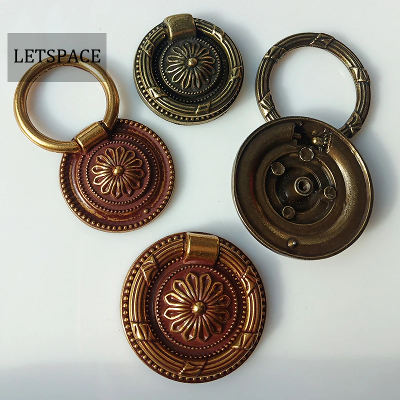 Diameter 48mm 38mmRetro Style Drop Ring Antique Brass Drawer Shoe Cabinet Knob Pull Classical bronze Kitchen Cabinet  Handle