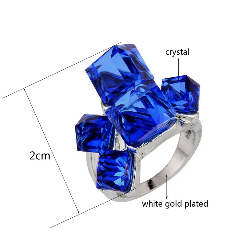 SINLEERY Luxury Multicolor Square Cube Blue Crystal Engagement Rings For Women Fashion Party Jewelry Bague Femme