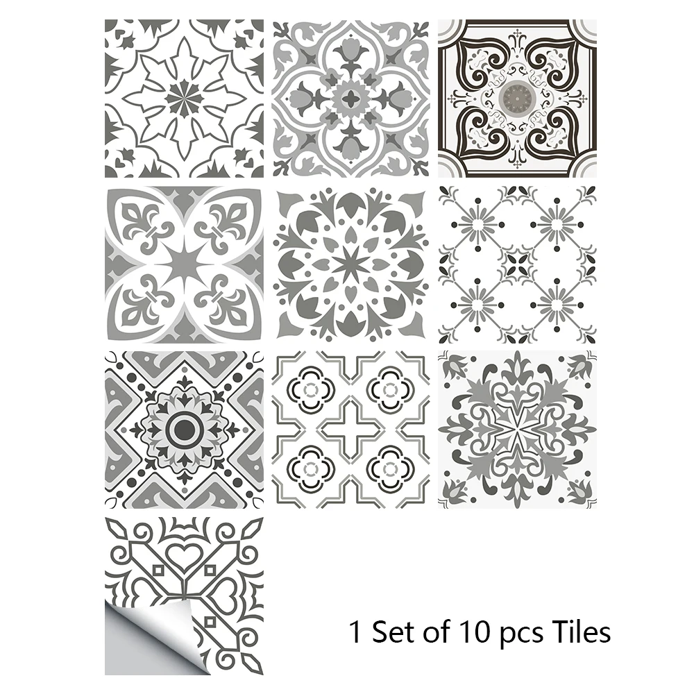10/15/20cm Mandala Style Matte Surface Tile Sticker Peel & Stick Decoration Film For Tiles /Ground in Kitchen Wardrobe Wallpaper