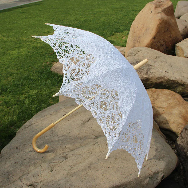 Cotton Sun Batten Victorian Lace Parasol Umbrella Hook Handle Battenburg Lace Parasol Wedding